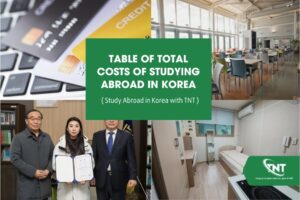 Table of total costs of studying abroad in Korea